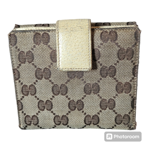 Gucci Monogram Eclipse Wallet Compact Canvas Leather Brown Cream - Picture 3 of 17
